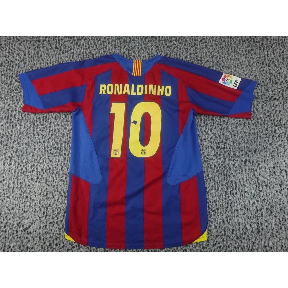 Nike FC Barcelona Jersey Youth Large Blue Red Good Ronaldinho 10 2005-06 T90